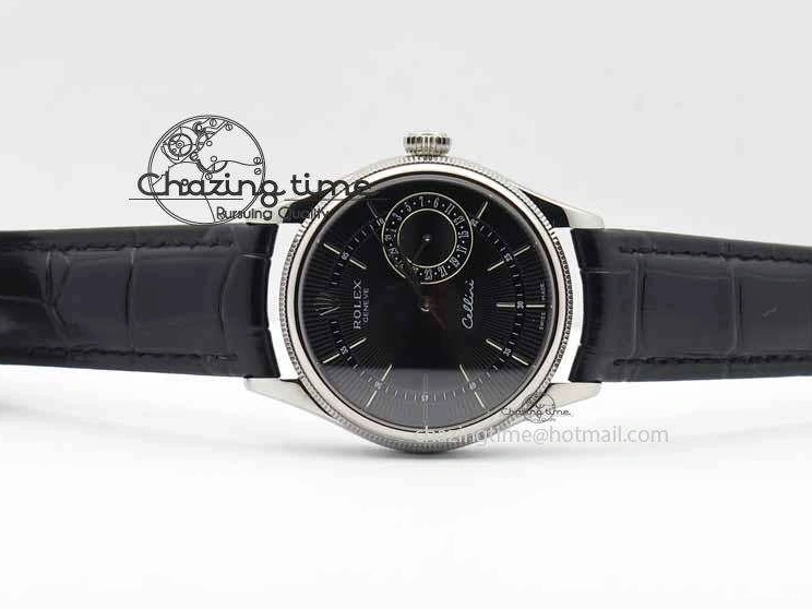 1223 Cellini Date VF Best Edition SS Black Dial Stick Markers On Black Leather Strap A Lightweight 3725